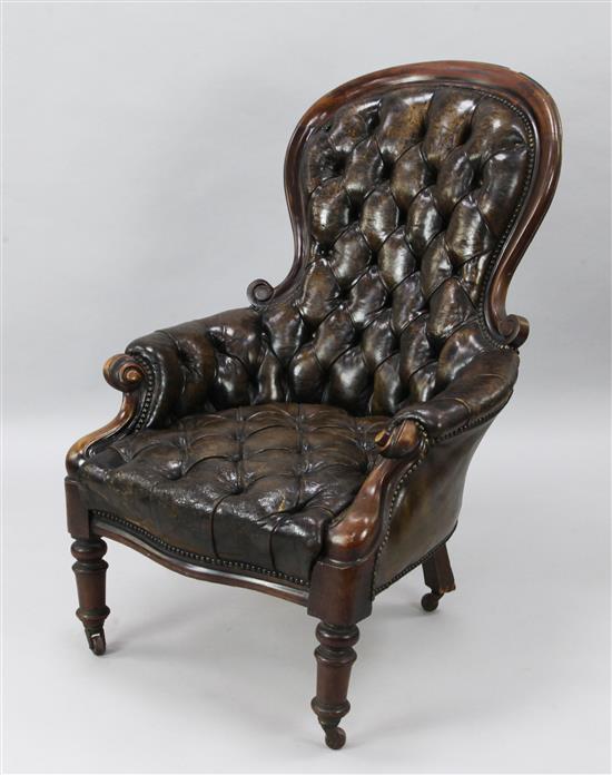 A Victorian mahogany buttonback armchair, H.3ft 5in.